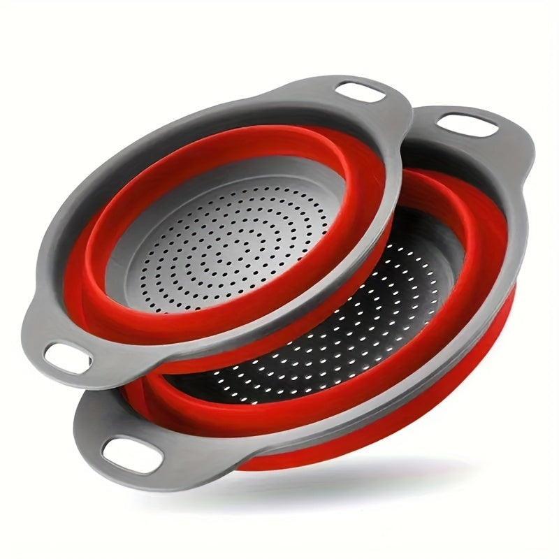 2pcs, Foldable Silicone Colander - Space-Saving Strainer for Vegetables and Fruits - Perfect for Small Kitchens, Dorms, and RVs