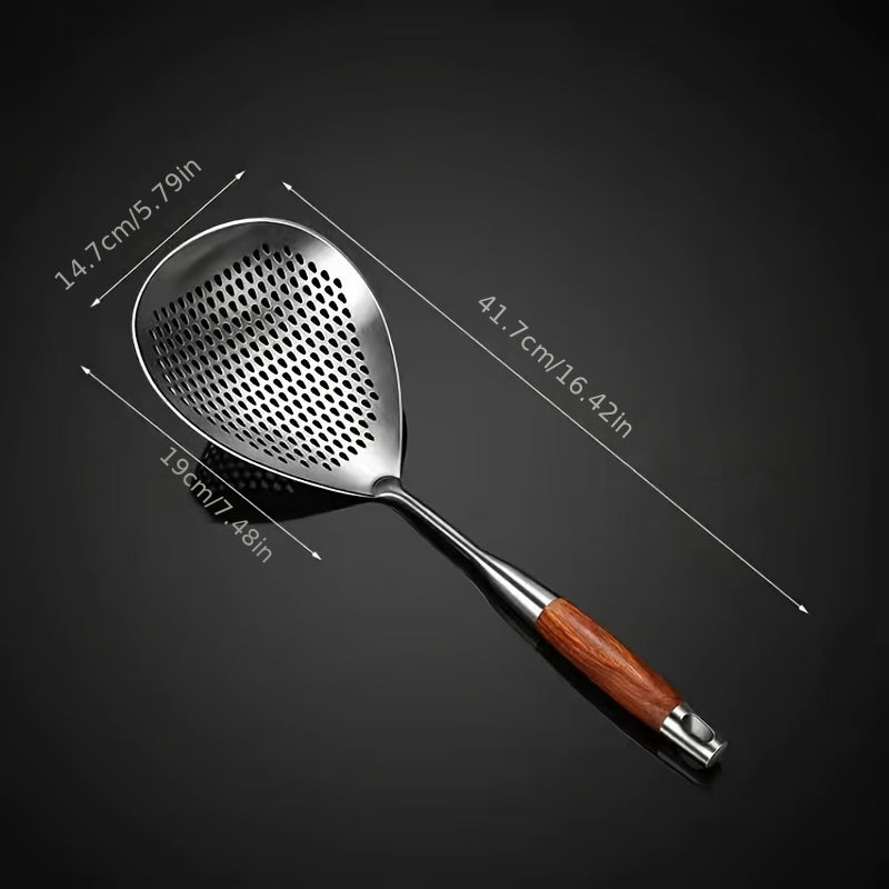 1pc Stainless Steel Large Colander Skimmer, Kitchen Strainer For Frying & Hot Pot, Draining Accessory For Cooking & Baking, Durable Utensil For Restaurant Use Eid Al-Adha Mubarak
