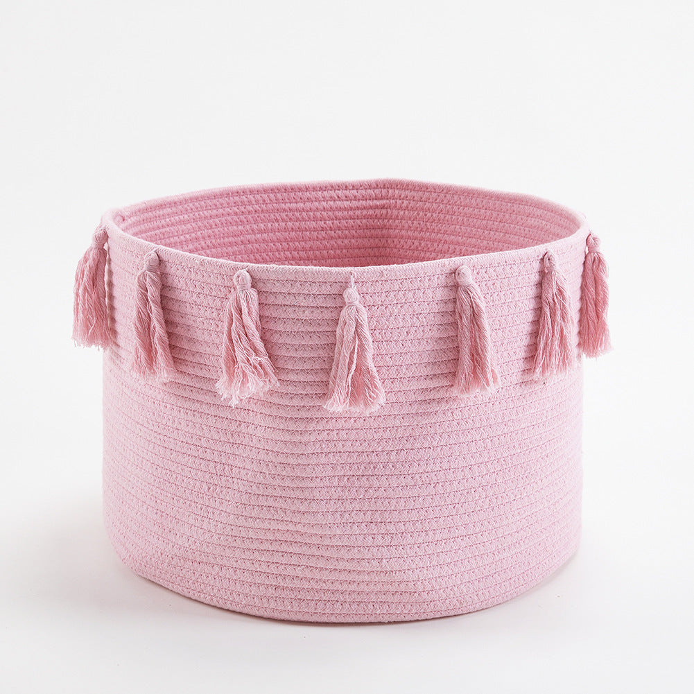Nordic Ins Cotton Rope Braided Tassel Storage Basket Room Debris Storage Basket Baby Diaper Storage Box