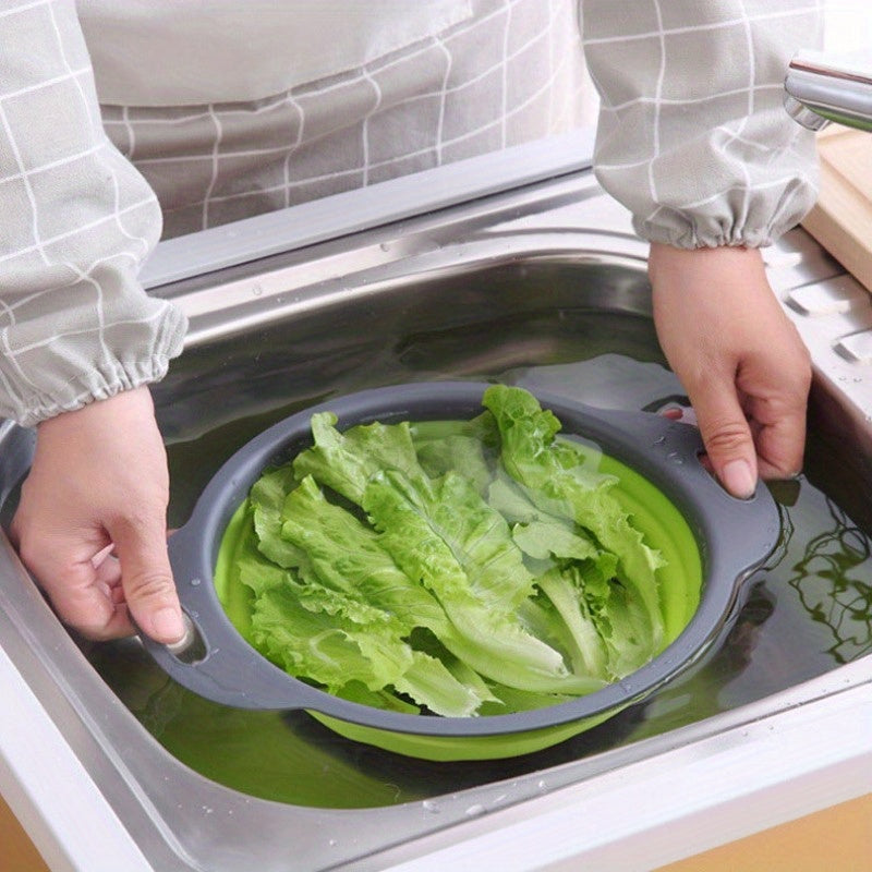 1pc FlexiLife Silicone Collapsible Strainer, Multifunctional Folding Draining Basket with Handle, Space-Saving Kitchen Colander for Washing and Draining Fruits and Vegetables