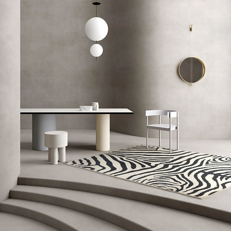 Living Room Cashmere-like Carpet Black And White Striped Thickened Sofa Floor Mat