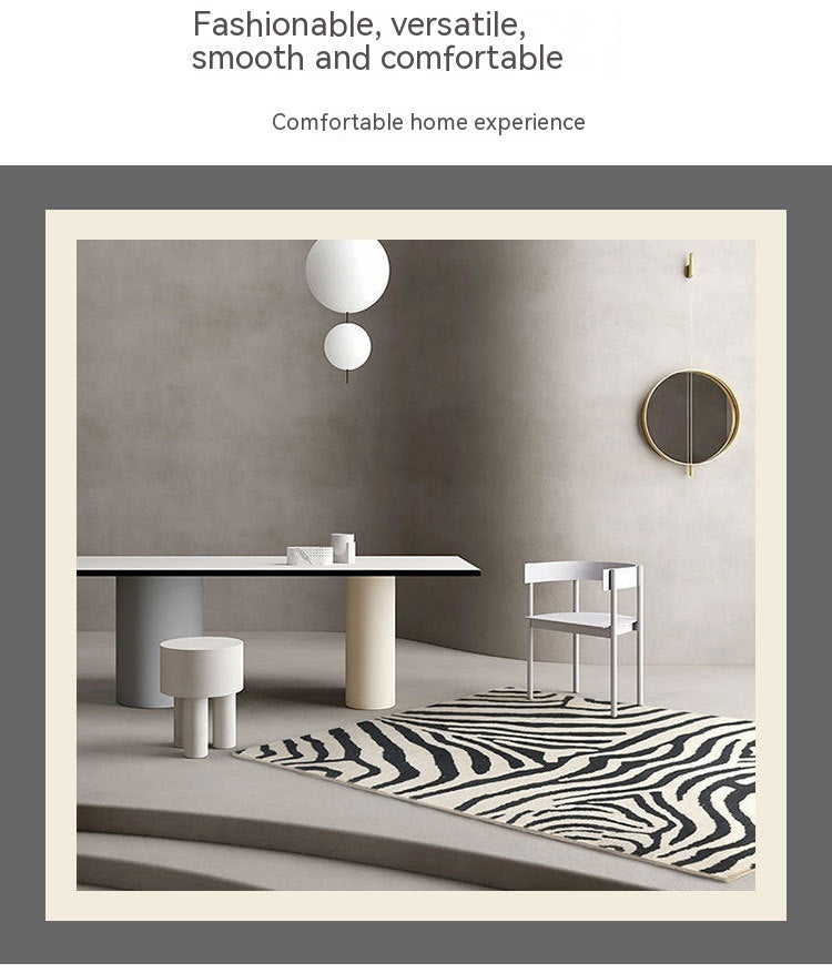 Living Room Cashmere-like Carpet Black And White Striped Thickened Sofa Floor Mat