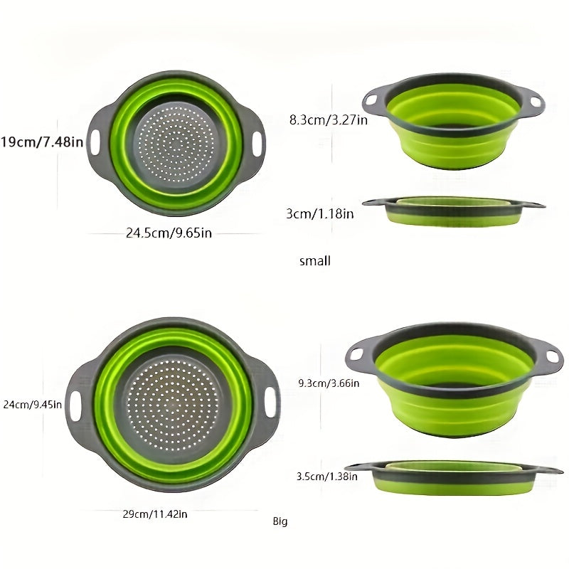 2pcs, Foldable Silicone Colander - Space-Saving Strainer for Vegetables and Fruits - Perfect for Small Kitchens, Dorms, and RVs