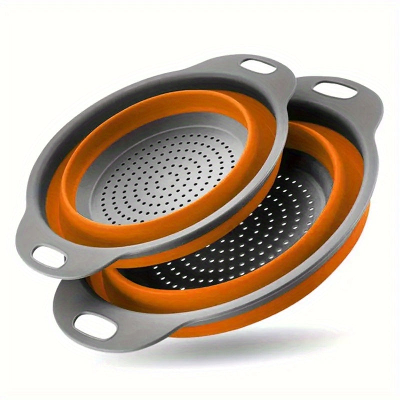 2pcs, Foldable Silicone Colander - Space-Saving Strainer for Vegetables and Fruits - Perfect for Small Kitchens, Dorms, and RVs