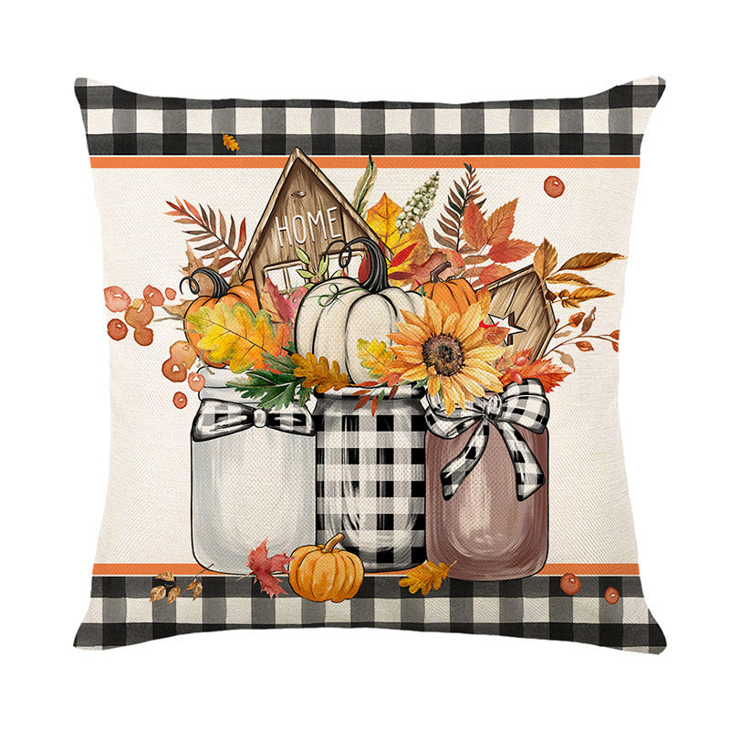 Fall Pumpkin Truck Sunflowers Home Sweet Home Throw Pillow Covers, 18 X 18 Inch Autumn Thankful Grateful Blessed Harvest Floral Decorations For Sofa Couch