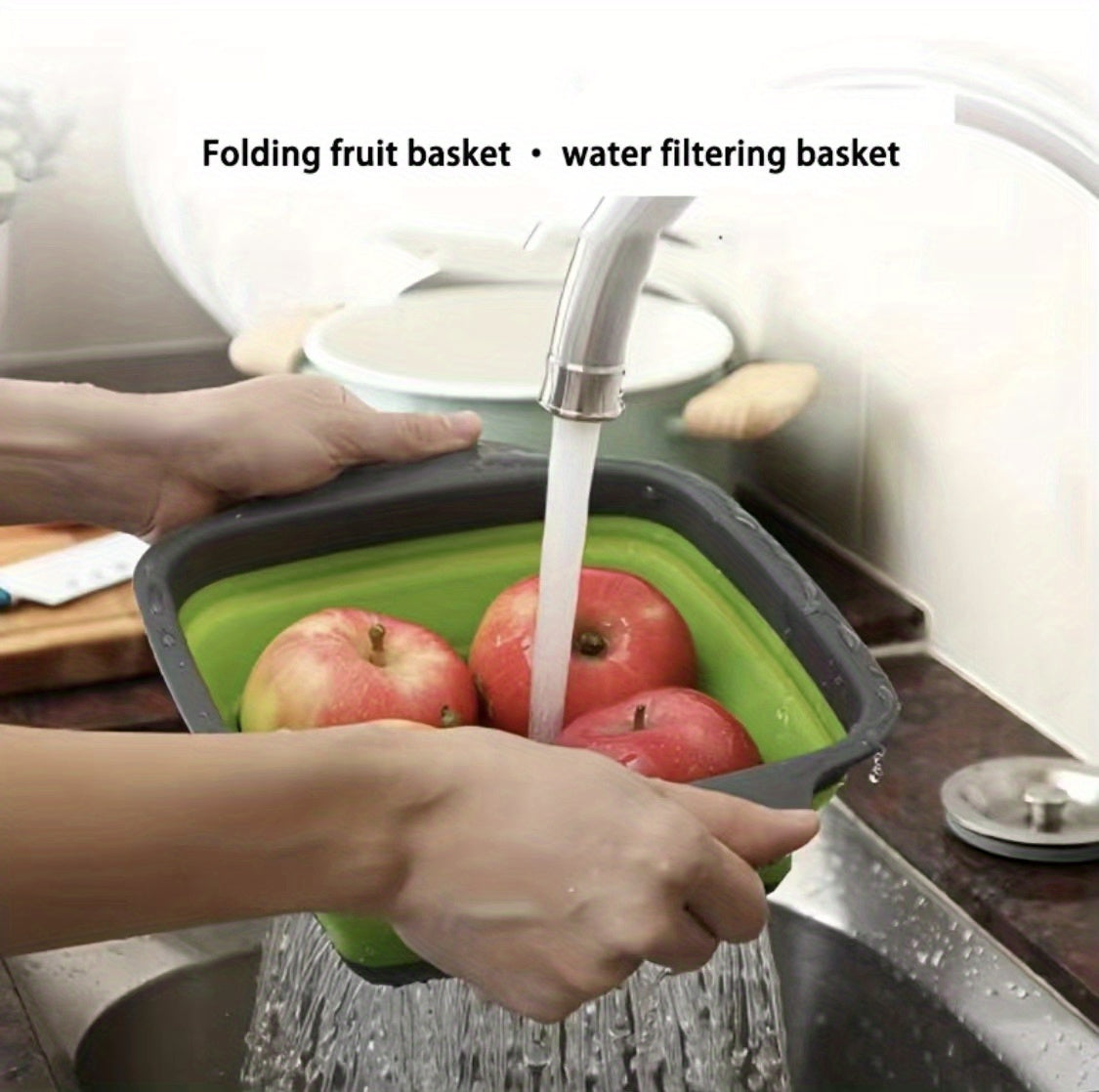 2pcs, Silicone Colander, Foldable Silicone Colander, Vegetable Washing Basket Strainer, Household Fruit Washing Basket Strainer, Kitchen Sink Folding Square Drain Basket, Fruit And Vegetable Basket, Kitchen Accessaries, Back