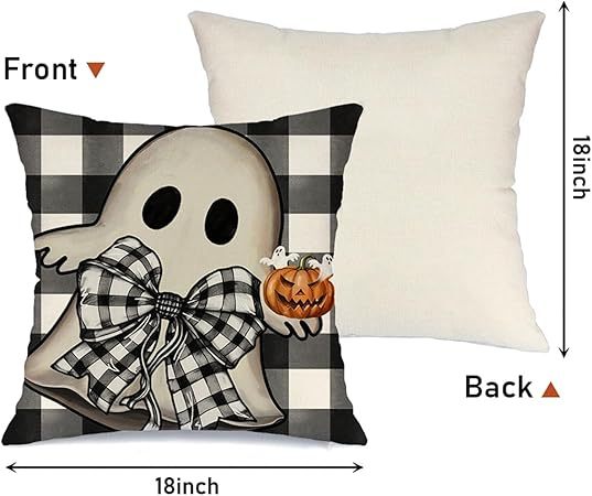Halloween Decorations Pillow Covers 18x18 Set Of 4 Spooky Pumpkin Throw Pillow Covers Indoor Outdoor Buffalo Plaid Fall Decorative Pillow Covers Trick Or Treat Cushion Cases For Sofa Couch