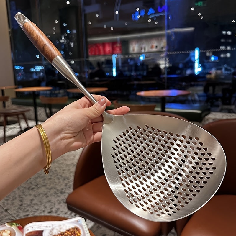 1pc Stainless Steel Large Colander Skimmer, Kitchen Strainer For Frying & Hot Pot, Draining Accessory For Cooking & Baking, Durable Utensil For Restaurant Use Eid Al-Adha Mubarak