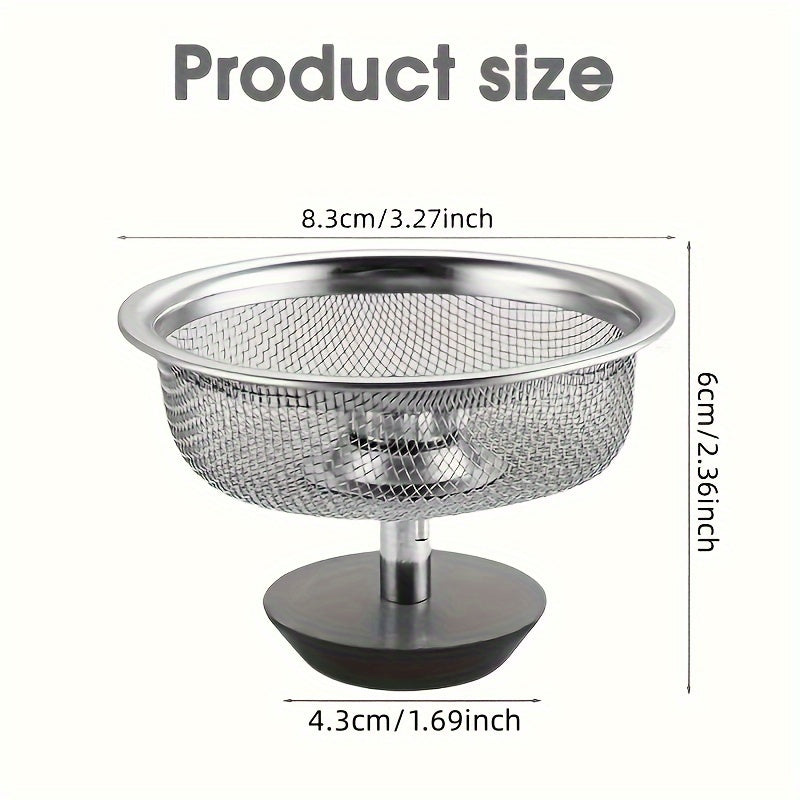 2pcs Kitchen Sink Strainer With Handle & Stopper Replacement Sink Drain Basket Stainless Steel Mesh Filter Strainers Waste Hole Trap For Hotels&restaurant Kitchen