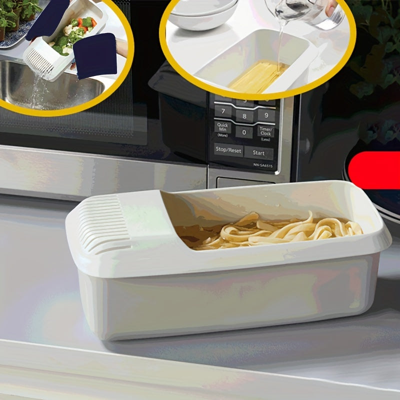 1pc, Microwave Pasta Cooker, Microwave Pasta Cooker With Strainer, Heat Resistant Pasta Boat Steamer, Spaghetti Noodle Cooking Box Tool, Kitchen Utensils, Apartment Essentials, College Dorm Essentials, Ready For School, Back