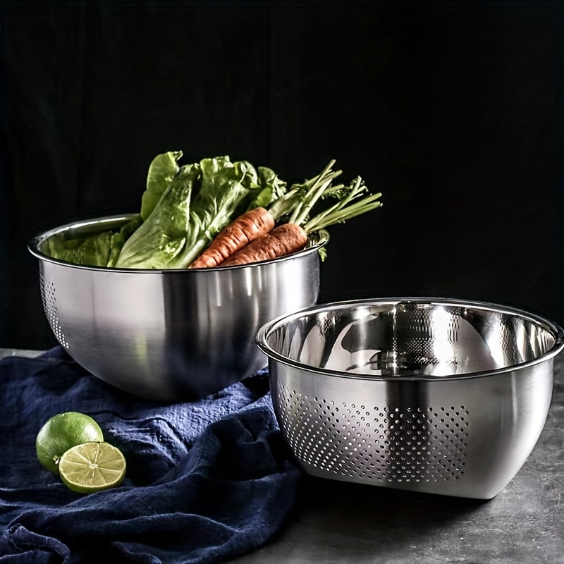 Stainless Steel Colander Strainer with Fine Mesh - Slant Bottom Draining Bowl for Rice, Vegetables, Fruits, Beans, and Pasta Washing, Kitchen Colander with Quick Drain Design, Food-Safe Material