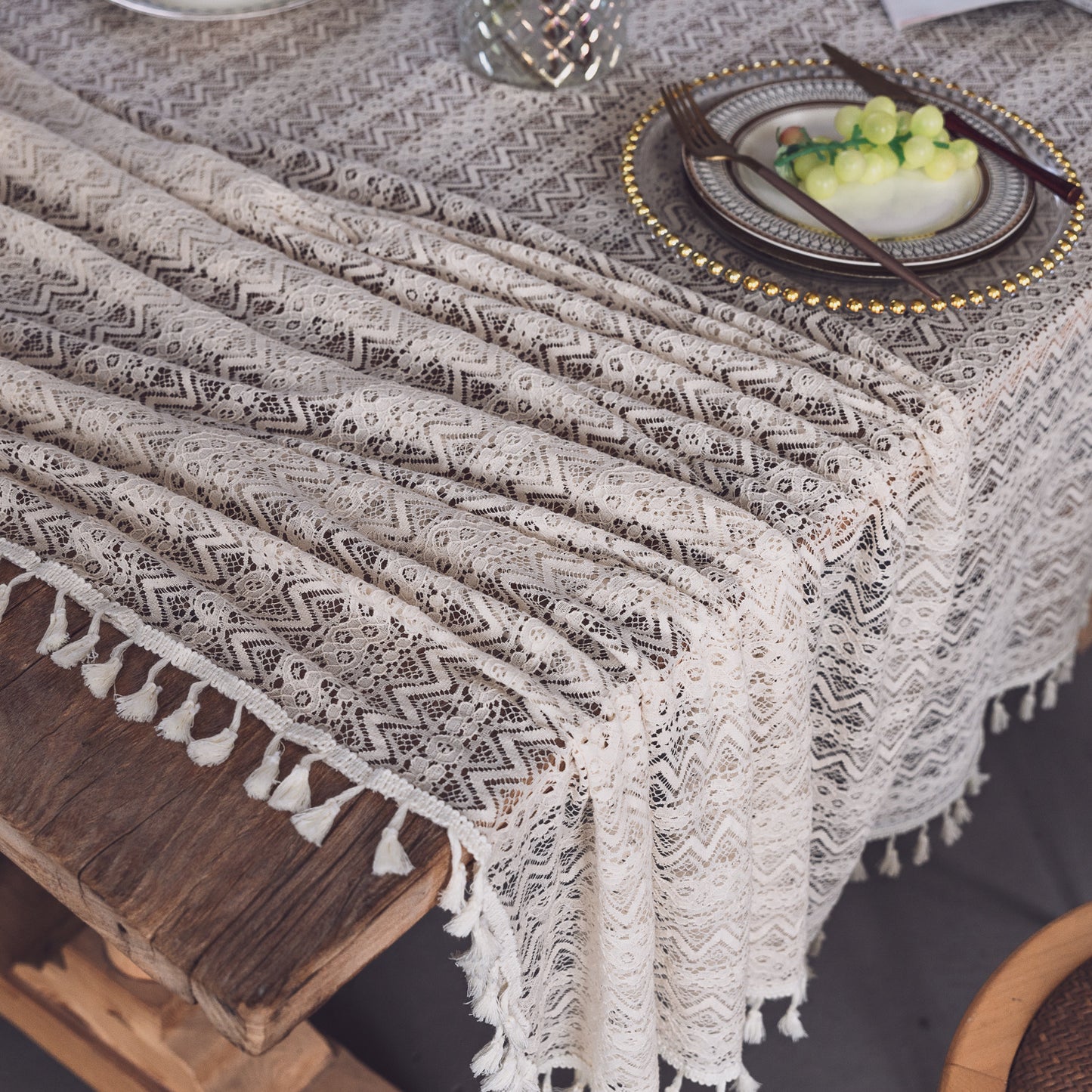 Lace Hollow Dining Table Fabric White