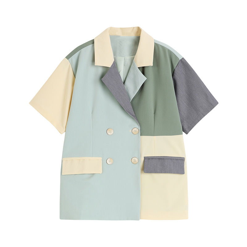 Double Closet Suit Korean Fashion Blazer Coat Wide Leg Shorts British Two Piece Suit