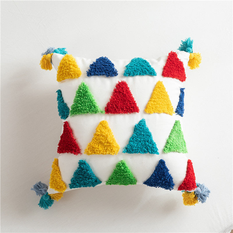 Bag Haircut Moroccan Style Cotton Canvas Tufted Rainbow Geometric Stripe Pillowcase Model Home Sofa Cushion Cover