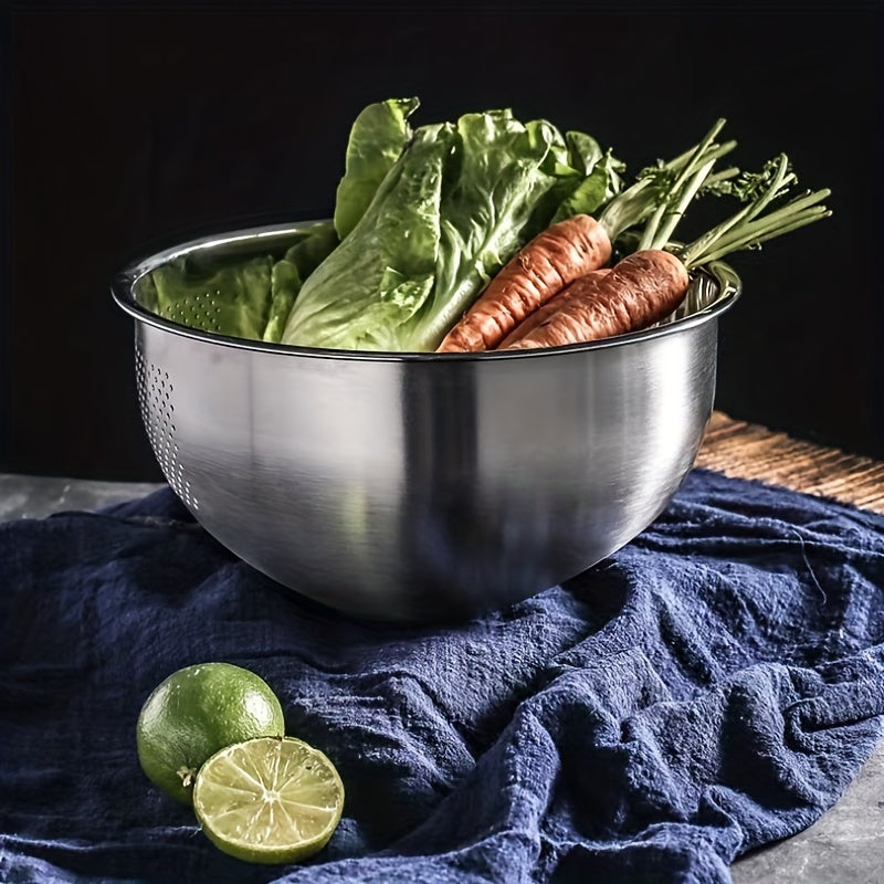 Stainless Steel Colander Strainer with Fine Mesh - Slant Bottom Draining Bowl for Rice, Vegetables, Fruits, Beans, and Pasta Washing, Kitchen Colander with Quick Drain Design, Food-Safe Material