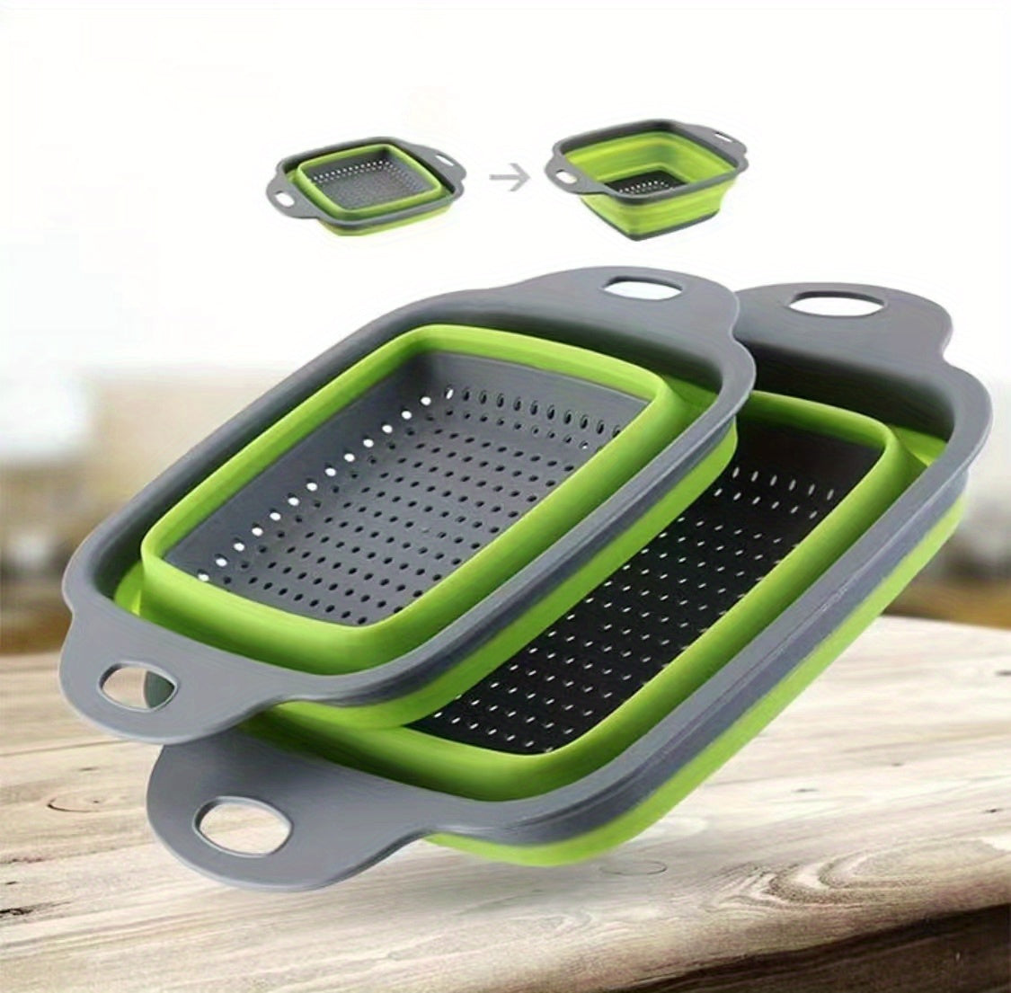 2pcs, Silicone Colander, Foldable Silicone Colander, Vegetable Washing Basket Strainer, Household Fruit Washing Basket Strainer, Kitchen Sink Folding Square Drain Basket, Fruit And Vegetable Basket, Kitchen Accessaries, Back