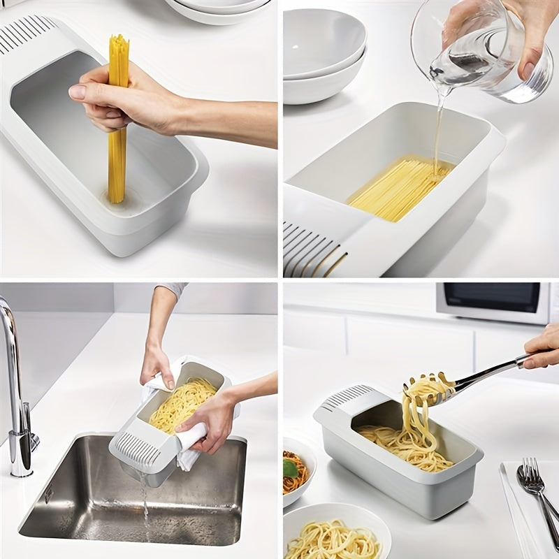 1pc, Microwave Pasta Cooker, Microwave Pasta Cooker With Strainer, Heat Resistant Pasta Boat Steamer, Spaghetti Noodle Cooking Box Tool, Kitchen Utensils, Apartment Essentials, College Dorm Essentials, Ready For School, Back