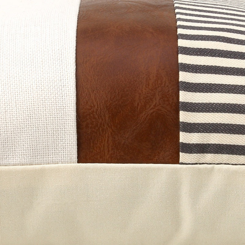 PU Leather Stitching Canvas Stripe Pillowcase Sofa Car Cushion
