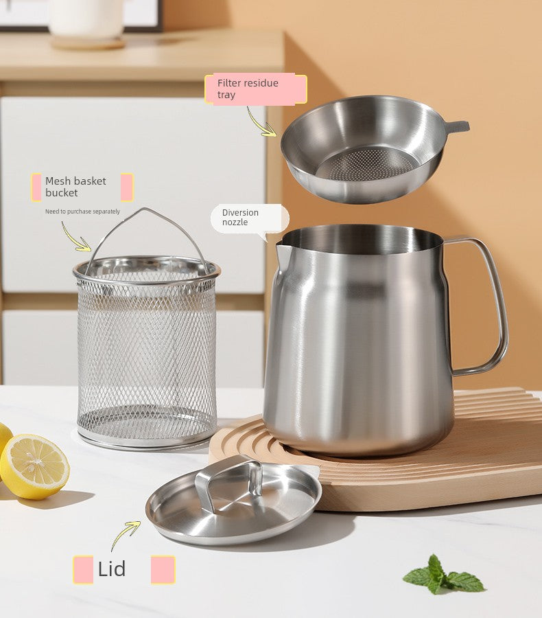 304 Stainless Steel Oil Draining Pot For Home Fried Oil Drain Oil Filter Oil Residue Belt Strainer Food Grade Lard Storage Tank