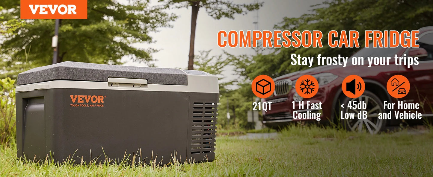 VEVOR 20L Portable Car Refrigerator Freezer Compressor Ice Box 21Qt Single Zone Mini Fridge Cooler for Car Home Outdoor Trval