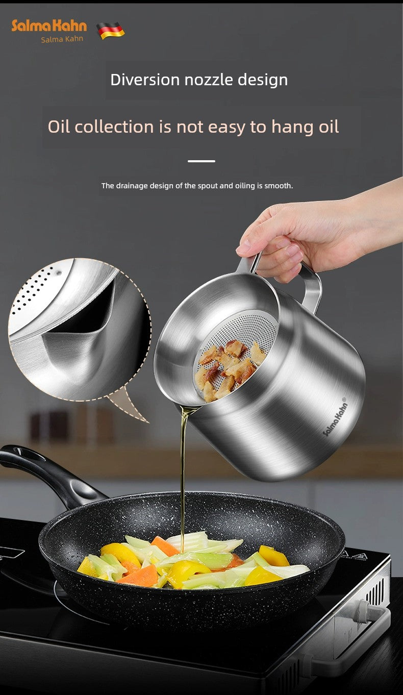 German 304 Stainless Steel Oiler For Home Kitchen Oil Strainer Jug Handy Gadget Oil Residue Strainer Oil Separator Oil Leakage Net Pot