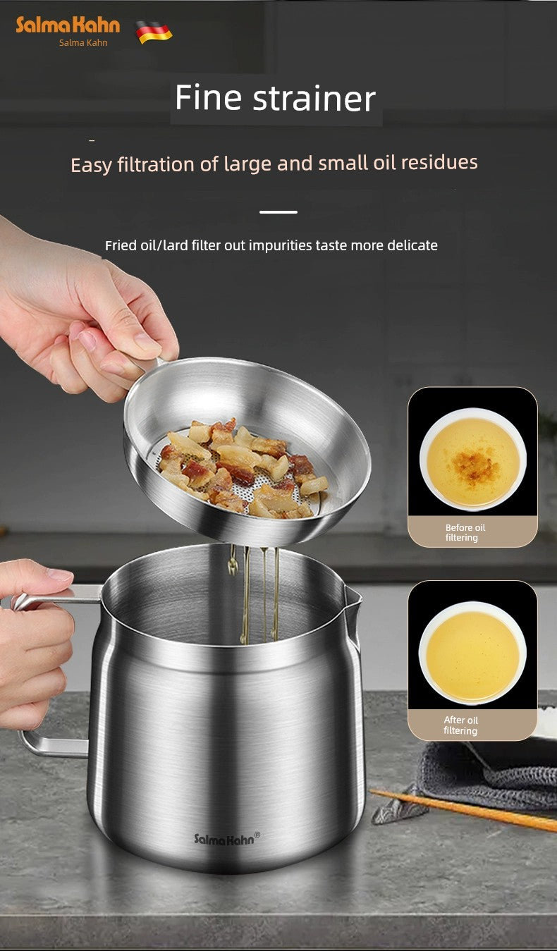 German 304 Stainless Steel Oiler For Home Kitchen Oil Strainer Jug Handy Gadget Oil Residue Strainer Oil Separator Oil Leakage Net Pot