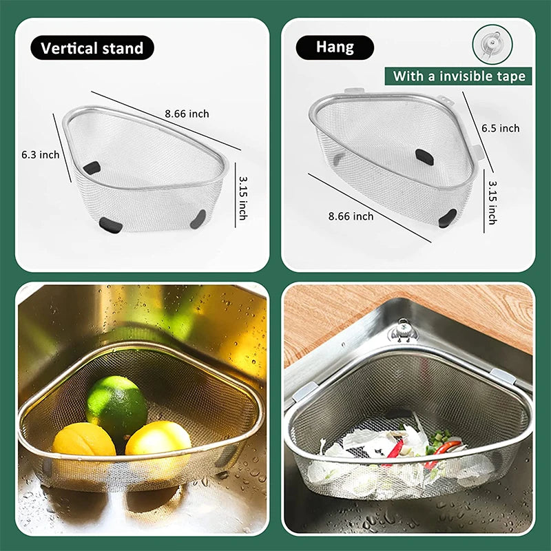 1 Piece Stainless Steel Sink Strainer Basket for Sink Colander In-Sink Mesh Colander Strainer Basket Triangle Sink Drainer YY133