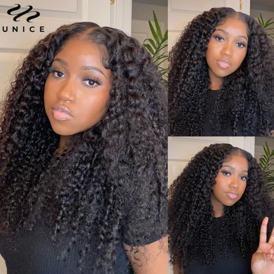 Unice Hair Jerry Curly 5x5 HD Lace Closure Wig Pre Cut Pre Bleached Pre Plucked HD Lace Glueless Wig Human Hair Ready To Wear