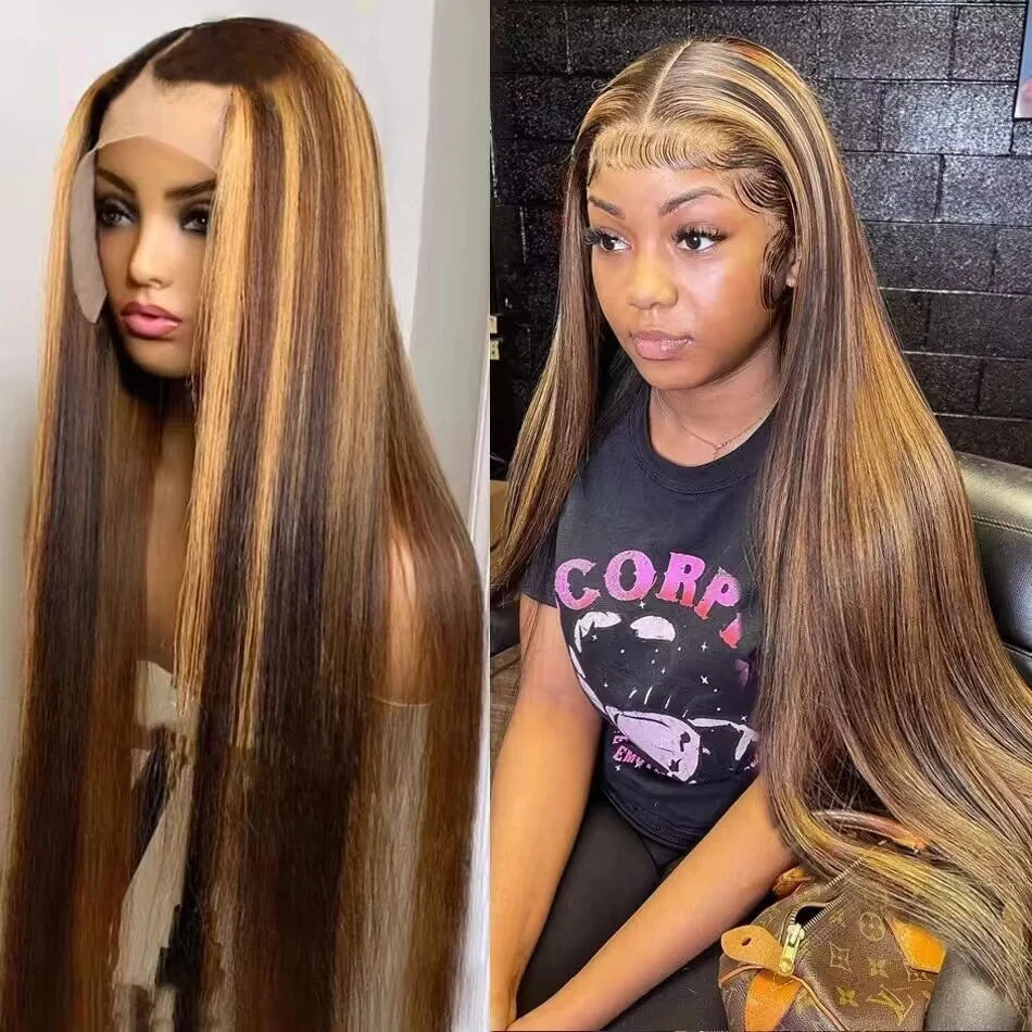 4/27 Highlight Wig Human Hair Honey Blonde Colored Straight 360 lace front wig human hair Brazilian glueless wigs human hair