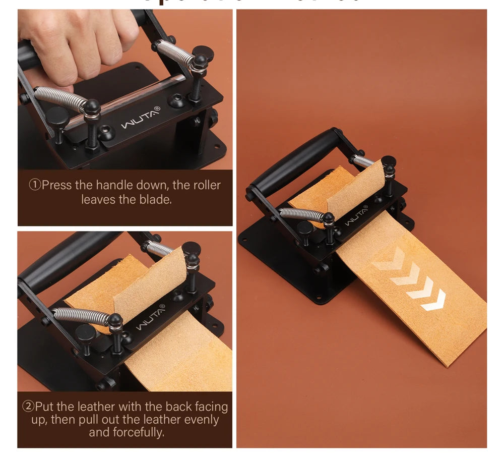 WUTA Manual Leather Skiving Machine Strip Belt Thinning Skiver Splitter Cowhide Leather Peeling Machine DIY Strap Cutting Tools