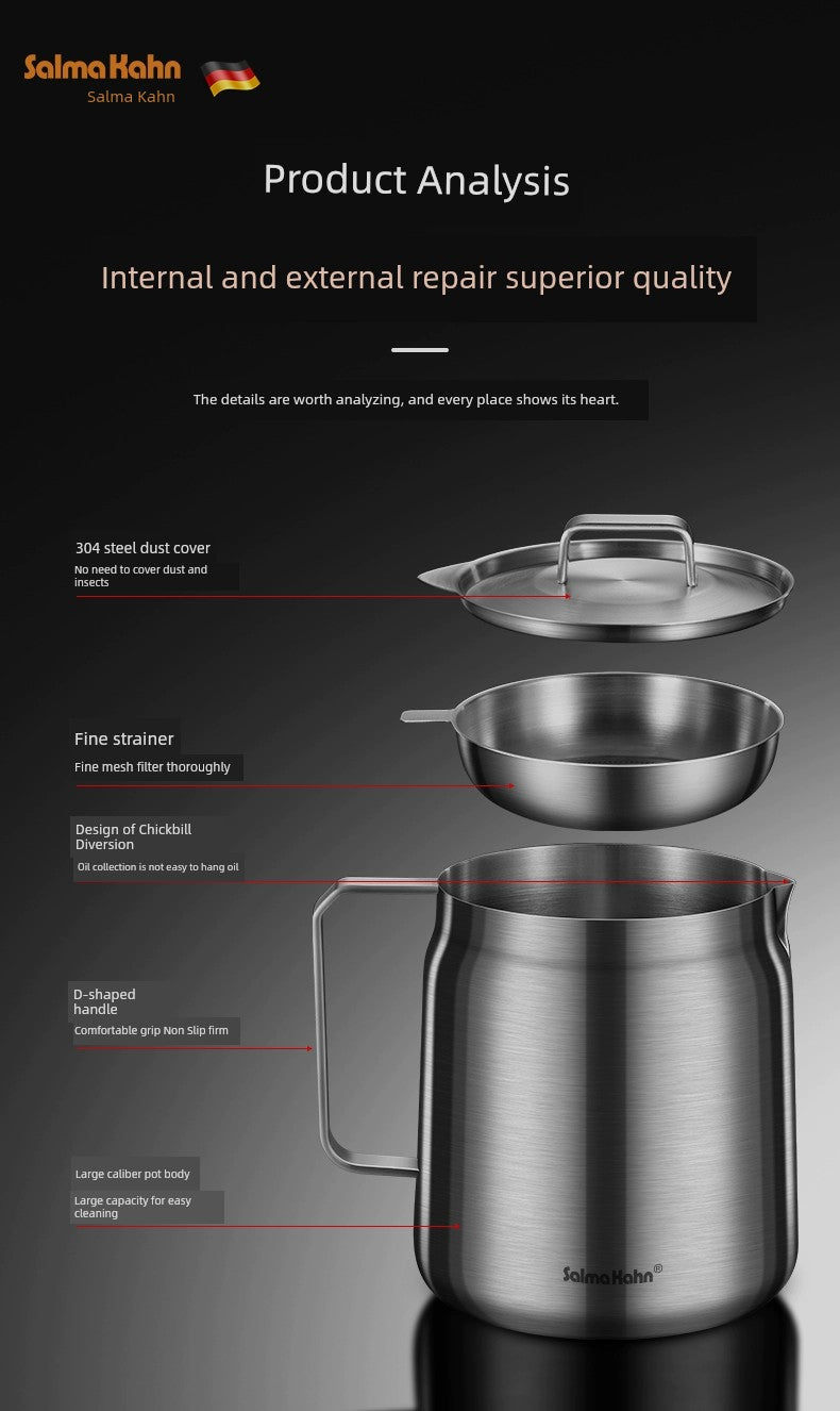German 304 Stainless Steel Oiler For Home Kitchen Oil Strainer Jug Handy Gadget Oil Residue Strainer Oil Separator Oil Leakage Net Pot