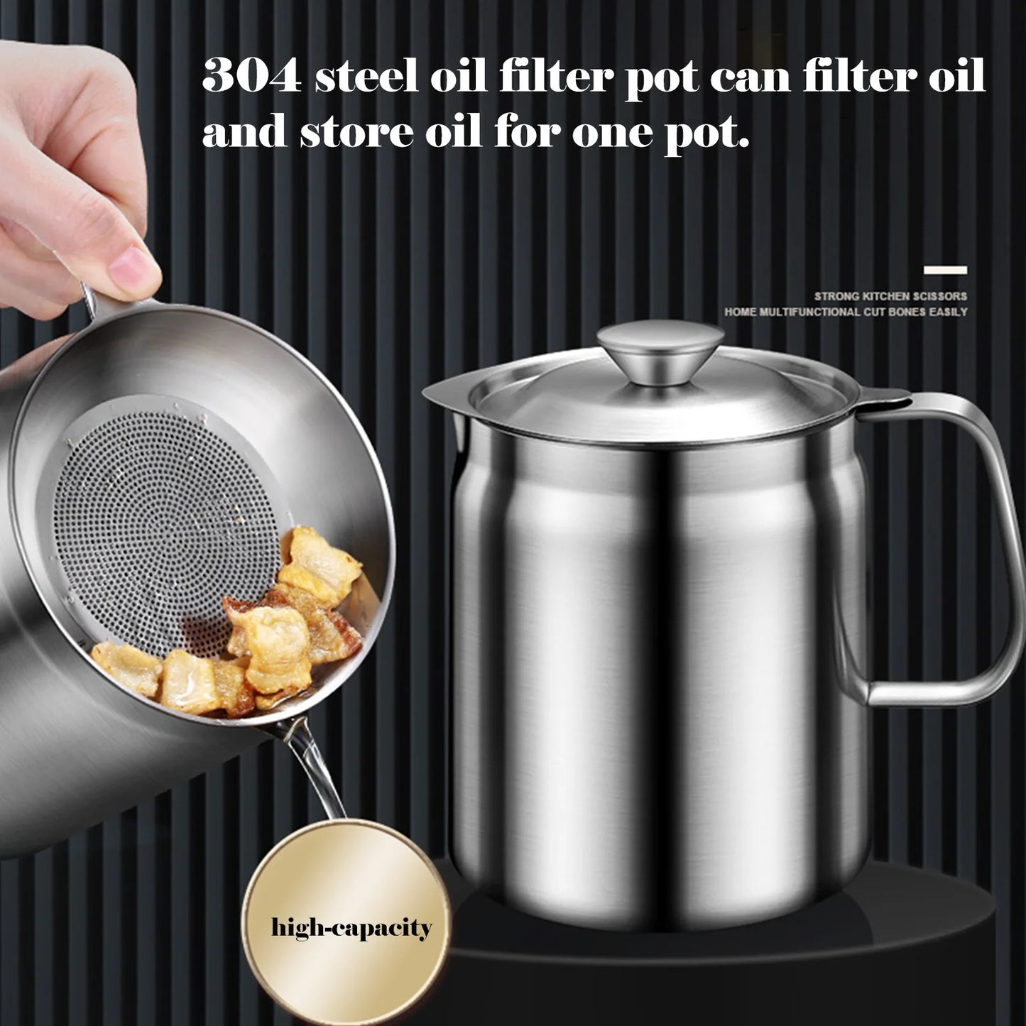 Stainless Steel Oil Strainer Pot for Filtering and Storing Hot Oil Frying Oil and Grease in Restaurants and Homes