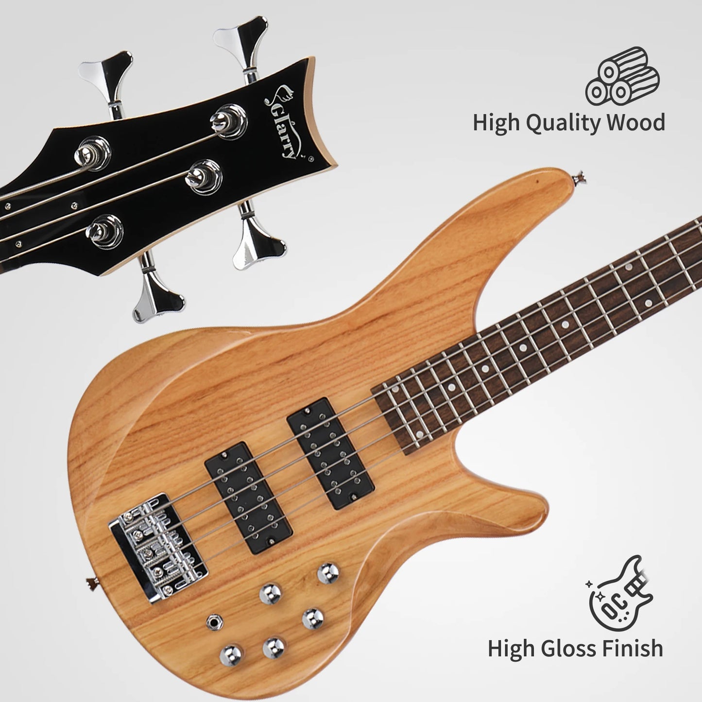 44 Inch GIB 4 String H-H Pickup Laurel Wood Fingerboard Electric Bass Guitar with Bag and other Accessories Burlywood