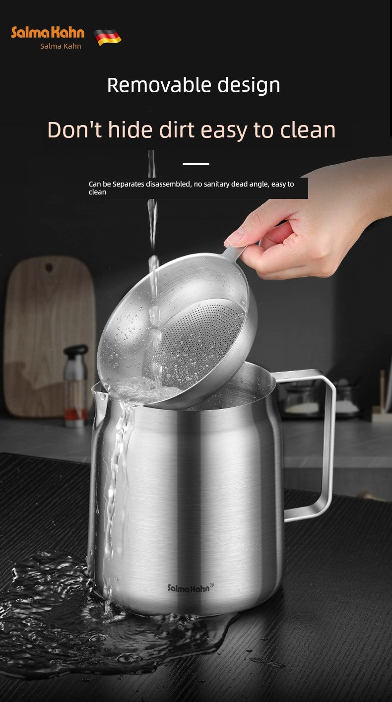 German 304 Stainless Steel Oiler For Home Kitchen Oil Strainer Jug Handy Gadget Oil Residue Strainer Oil Separator Oil Leakage Net Pot