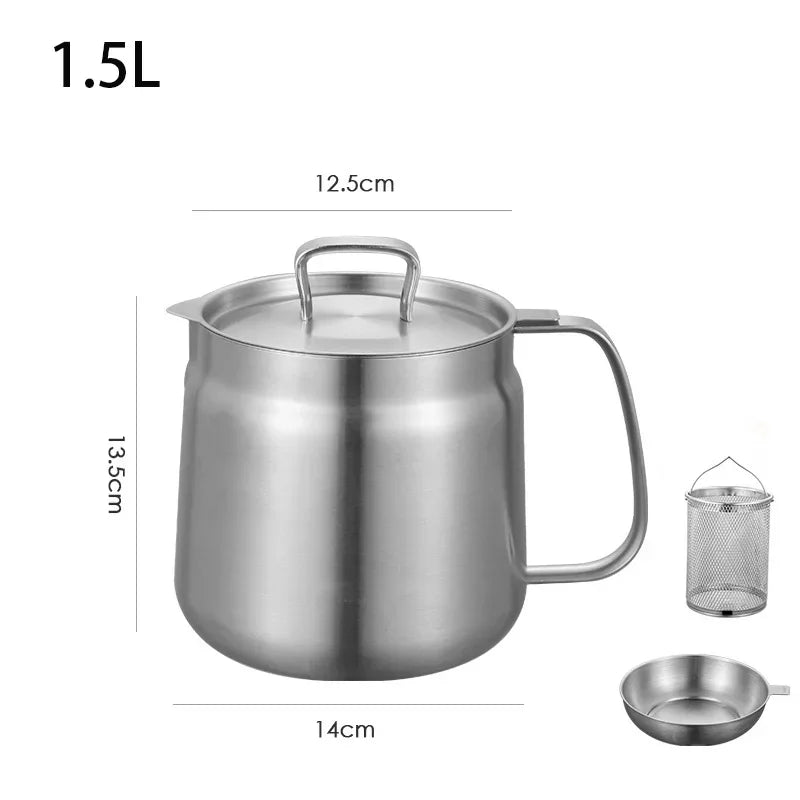 304 Stainless Steel Oil Filter Pot with Lid Deep Fryer Pasta Strainer Basket Chicken Fried Food Strainer Household Kitchen Tools