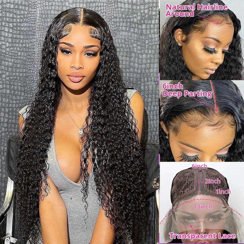 Cur Wig Human Hair Deep Wave HD 13x4 Lace Frontal Wig Human Hair Wig Water Wave 4x4 Lace Closure 200% 13X6 HD Lace Frontal Wig