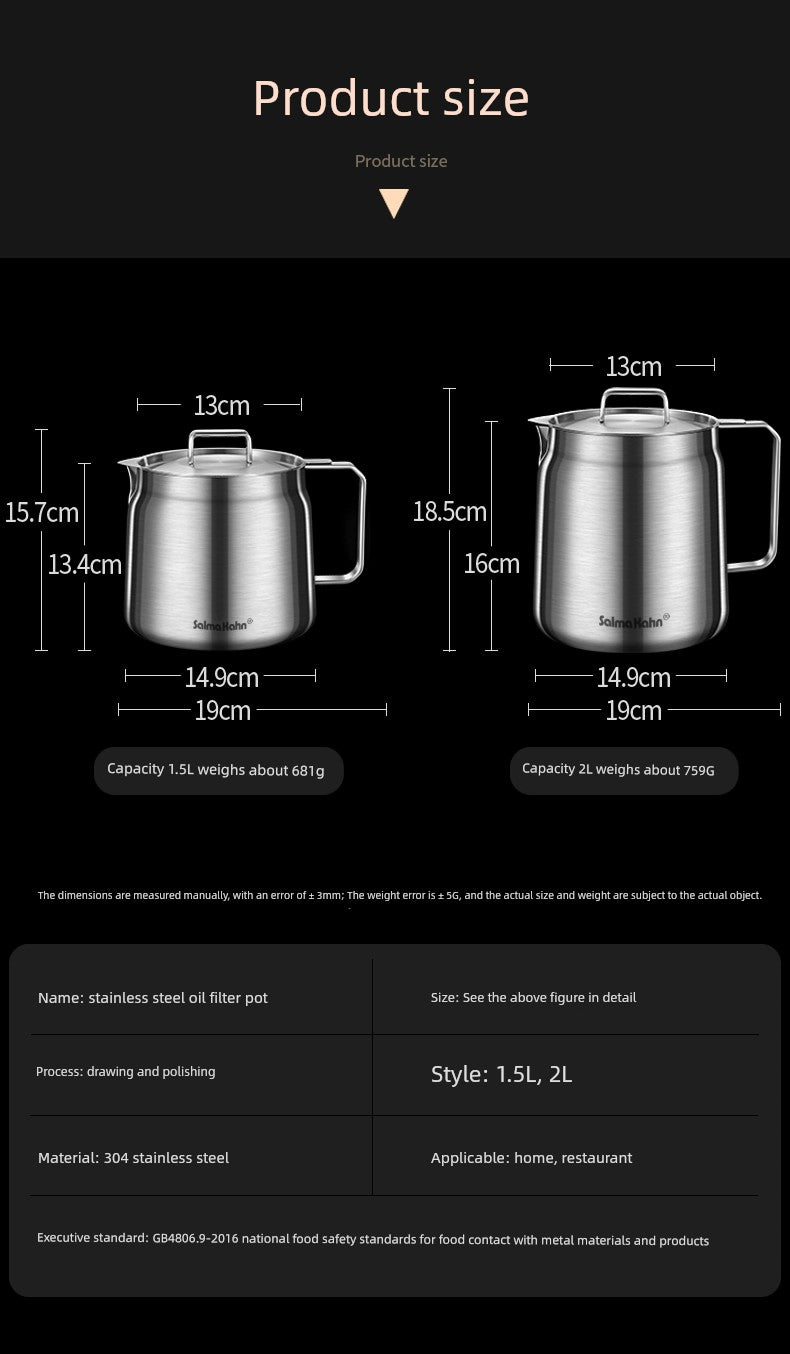 German 304 Stainless Steel Oiler For Home Kitchen Oil Strainer Jug Handy Gadget Oil Residue Strainer Oil Separator Oil Leakage Net Pot