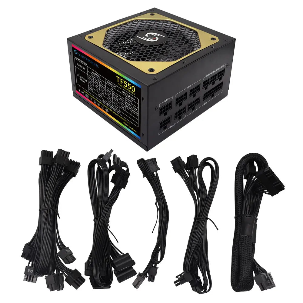 550W Power Supply Fully Modular PSU ARGB Gaming PC Power Supply 20+4Pin Connector with 120mm Low-Noise FDB Fan
