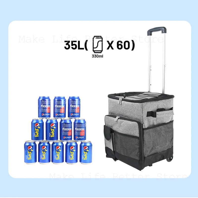 Ice Box Outdoor Thermal Cooler Box with Trolley Wheels Camping Portable Cooler Box Warm Box Refrigerator Box