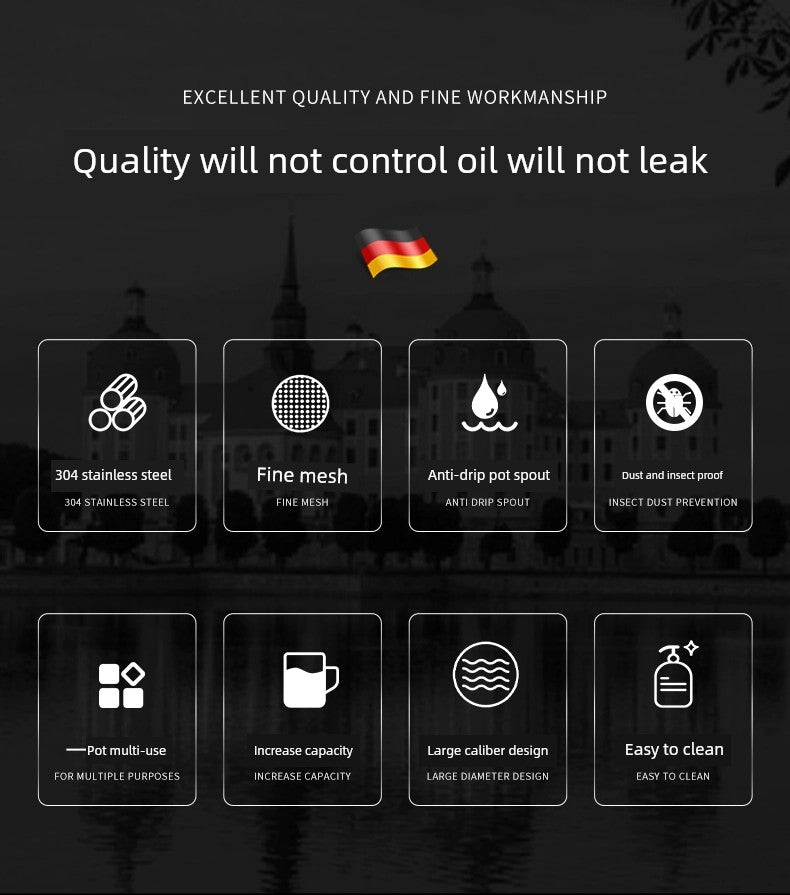 German 304 Stainless Steel Oiler For Home Kitchen Oil Strainer Jug Handy Gadget Oil Residue Strainer Oil Separator Oil Leakage Net Pot