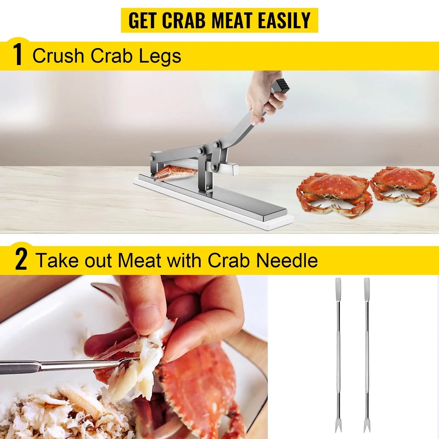 Stone Crab Cracker with 2 Seafood Picks, Aluminum & Stainless Steel Construction Shellfish Shucker