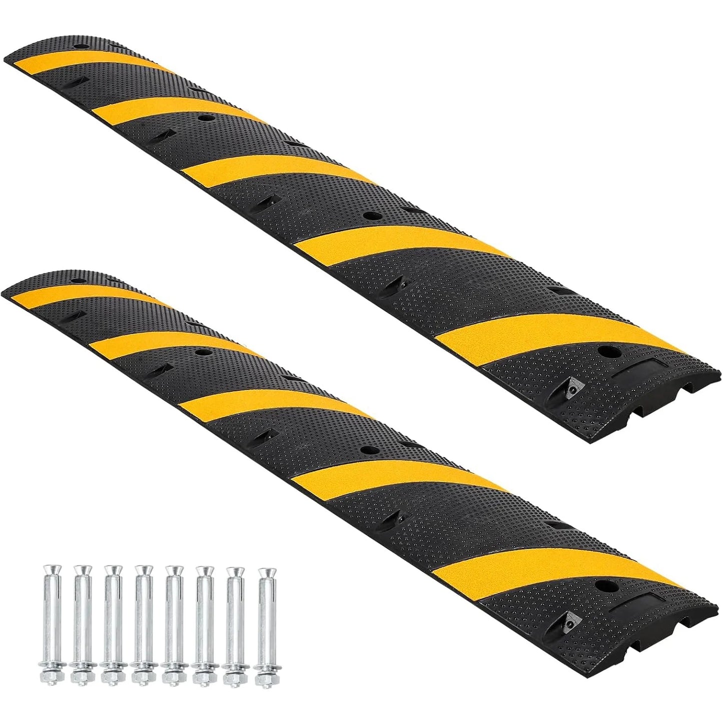 6FT*2 Speed Humps With 8 Bolt, Rubber Speed Bump, Speed Bumps For Road, For Parking Lot, School, Warehouse, Rated 66000 Lbs