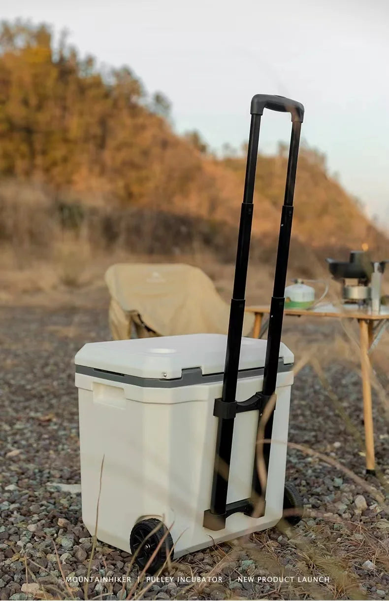 mount peak 38L Outdoor Refrigerator with Trolley Wheels Incubator Portable Warm Box BBQ Car Pulley Warm Box Refrigerator Box