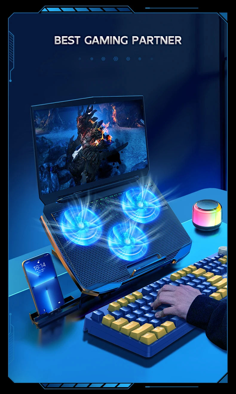 COOLCOLD Gaming Laptop Cooling Pad 3 Big Fans for 10-17 Inch Notebook, Laptop Cooler with 5 Height Adjustable, 2 USB Ports