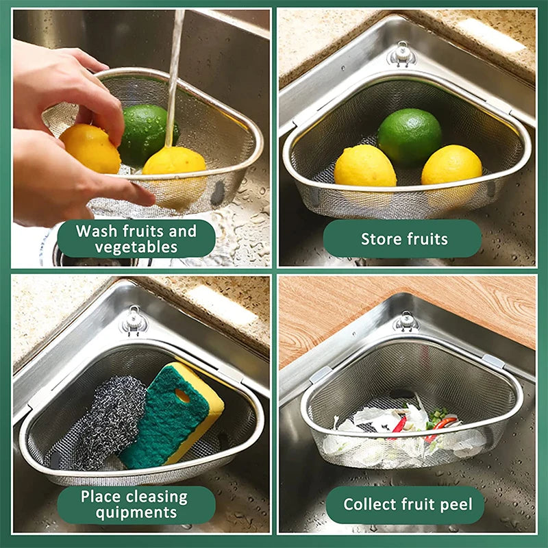 1 Piece Stainless Steel Sink Strainer Basket for Sink Colander In-Sink Mesh Colander Strainer Basket Triangle Sink Drainer YY133