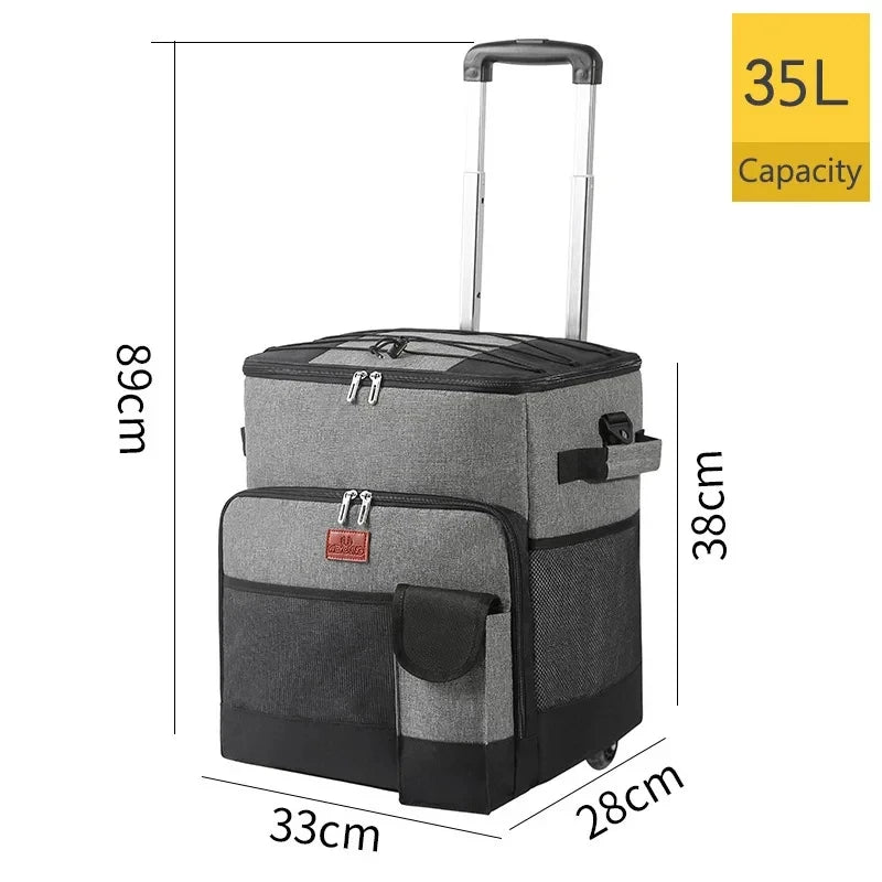 Camping Cooler Portable Insulated Cooler Bag with Wheels and Handle Ideal for Festivals Picnics Outdoor Camping Supply Accessory