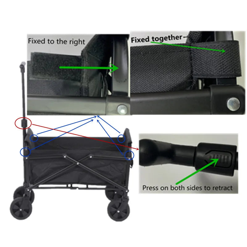Portable Folding Utility Beach Cart Wagon Heavy Duty Large Capacity Foldable Wagon Outdoor Trolley Portable Garden Camping Cart