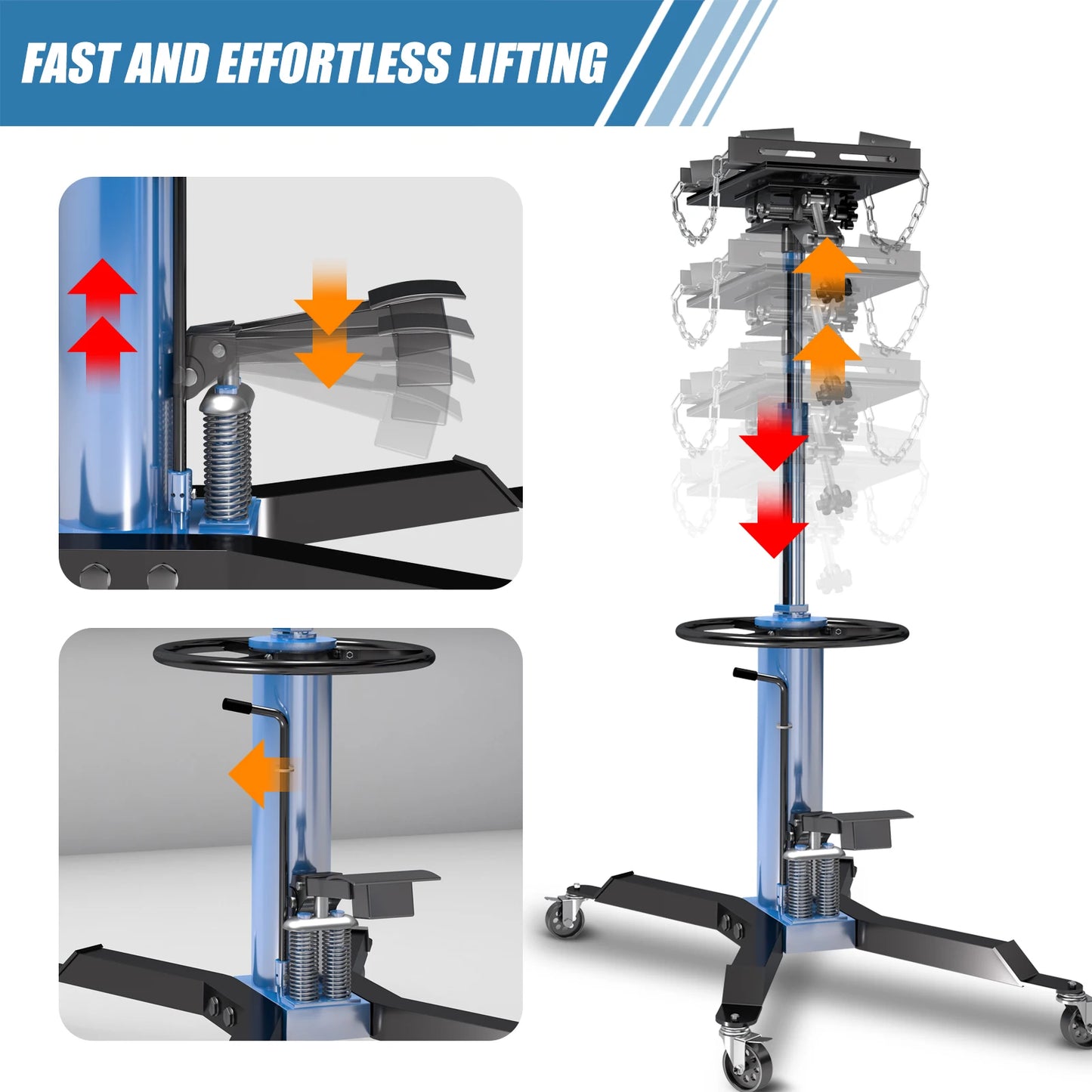Hydraulic Transmission Jack with 2 Stage Hydraulic Ram,1322lbs Capacity with Foot Pedal,33.4"-68.8" High Lift,2-Stage Hydraulic