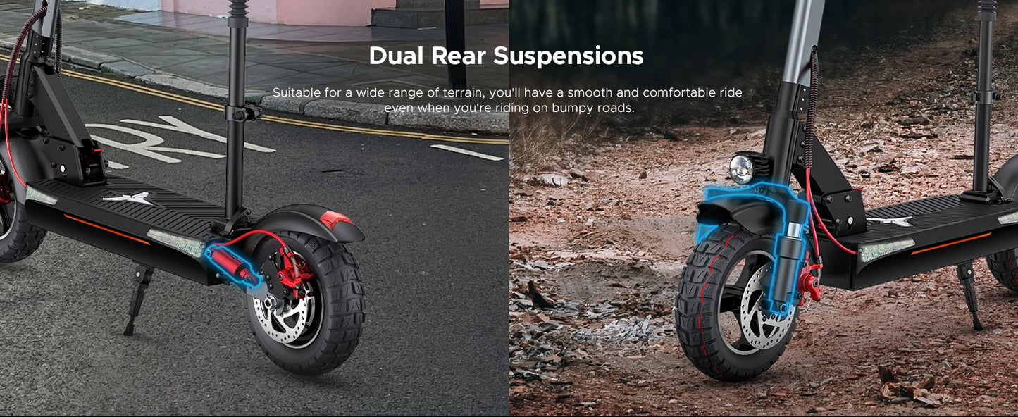 ENGWE 830W Peak Electric Folding Scooter, 48V 18.2AH, 43.5 Miles Range, 28mph, 10*4.0 Tires, Full Suspension, City & Rough Road