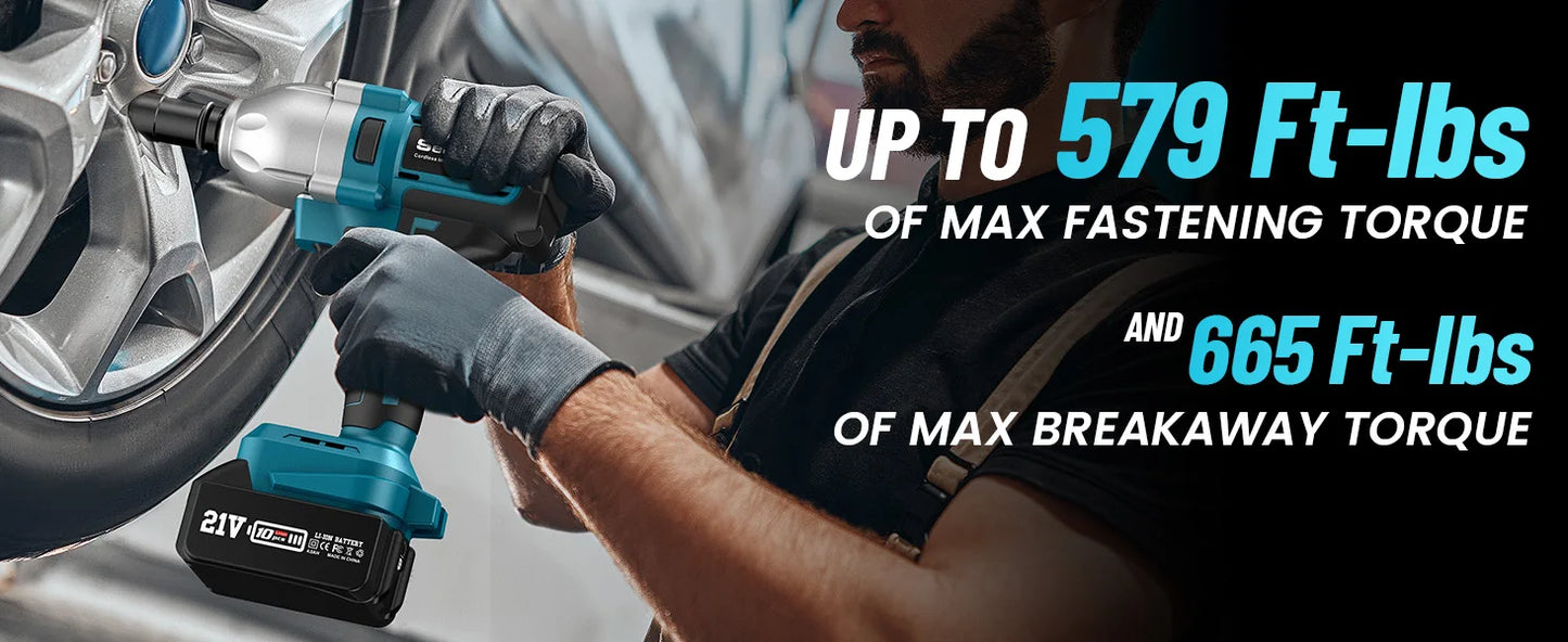 Seesii WH710 Cordless Electric Impact Wrench 1/2" for Car 665Ft-lbs(900N.m) Brushless 3300RPM High Torque Gun 2x 4.0Ah Battery